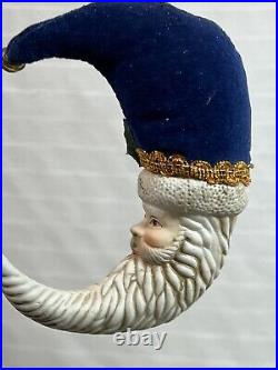 Vintage 10 Christmas Cresent Man in the Moon Old World Ceramic Hanging Ornaments