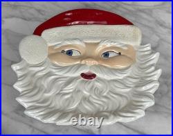 Vintage 14 Christmas Studio Pottery Santa Face Centerpiece Cookie Platter