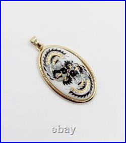 Vintage 14k gold Meissen porcelain pendant with floral decoration