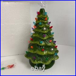 Vintage 15 Ceramic Christmas Tree Lighted Green with Star & Twist Bulbs Works
