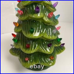 Vintage 15 Ceramic Christmas Tree Lighted Green with Star & Twist Bulbs Works