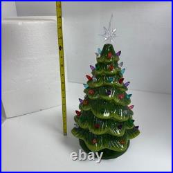 Vintage 15 Ceramic Christmas Tree Lighted Green with Star & Twist Bulbs Works