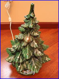 Vintage 18 Lighted Ceramic Christmas Tree with Birds & Star / 2 Pc