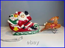 Vintage 1970 Empire Santa’s Sleigh & 2 Reindeer Blow Mold W light