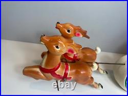 Vintage 1970 Empire Santa's Sleigh & 2 Reindeer Blow Mold W light