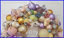 Vintage 22 Easter Wreath Glass Wood Ornament Eggs Rabbit Birds Windmill Inge