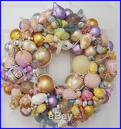 Vintage 22 Easter Wreath Glass Wood Ornament Eggs Rabbit Birds Windmill Inge