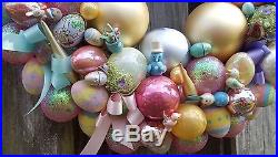 Vintage 24 Easter Wreath Glass Wood Ornament Eggs Bunnies Rabbit Birds Holiday