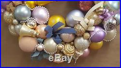 Vintage 24 Holiday Wreath Glass Ornament Pastel Pink Blue Easter Christmas