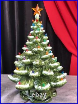 Vintage 2pc 21 Ceramic Light-Up Majestic Flocked CHRISTMAS TREE