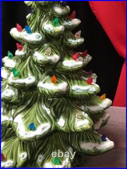 Vintage 2pc 21 Ceramic Light-Up Majestic Flocked CHRISTMAS TREE