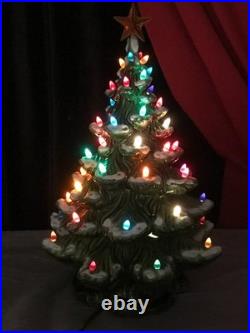 Vintage 2pc 21 Ceramic Light-Up Majestic Flocked CHRISTMAS TREE