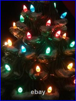 Vintage 2pc 21 Ceramic Light-Up Majestic Flocked CHRISTMAS TREE