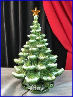 Vintage 2pc 21 Ceramic Light-Up Majestic Flocked CHRISTMAS TREE