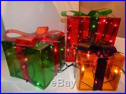 Vintage 3-Piece Christmas Gift Present Box Set Indoor/Outdoor Home Holiday Decor