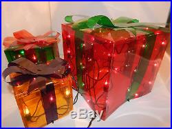 Vintage 3-Piece Christmas Gift Present Box Set Indoor/Outdoor Home Holiday Decor