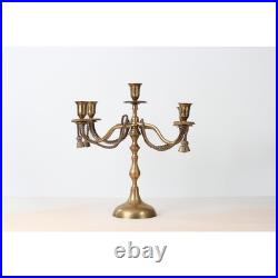 Vintage 5-Arm Brass Candelabra with Rope & Tassel Detail, Tapered-Candle Holder Vintage 5-Arm Brass Candelabra with Rope & Tassel Detail, Tapered-Candle Holder