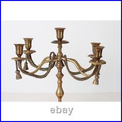 Vintage 5-Arm Brass Candelabra with Rope & Tassel Detail, Tapered-Candle Holder