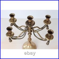 Vintage 5-Arm Brass Candelabra with Rope & Tassel Detail, Tapered-Candle Holder Vintage 5-Arm Brass Candelabra with Rope & Tassel Detail, Tapered-Candle Holder