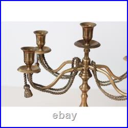 Vintage 5-Arm Brass Candelabra with Rope & Tassel Detail, Tapered-Candle Holder Vintage 5-Arm Brass Candelabra with Rope & Tassel Detail, Tapered-Candle Holder