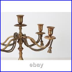 Vintage 5-Arm Brass Candelabra with Rope & Tassel Detail, Tapered-Candle Holder Vintage 5-Arm Brass Candelabra with Rope & Tassel Detail, Tapered-Candle Holder