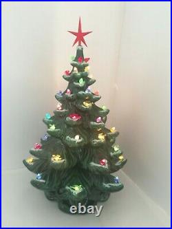 Vintage 70's Atlantic Mold 23 Ceramic Green Christmas Tree Birds & Lights Pegs