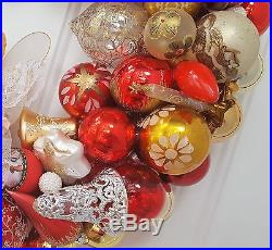 Vintage Angel Glass Christmas Ornament Wreath Hand Crafted 23 Red Gold Silver