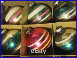 Vintage Box 12 SHINY BRITE Christmas Balls Stripes & Designs 2.75 in