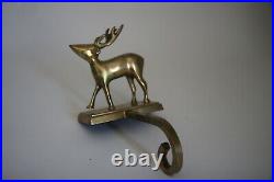 Vintage Brass Deer Reindeer Stocking Holder Long Arm Gold Finish Heavy
