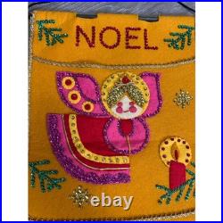 Vintage Bucilla Christmas Card Holder 3 Angel Pockets Felt Sequin NOEL 30 MCM