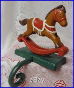 Vintage Cast Iron Rocking Horse Mantel Hook Christmas Stocking Holder Hanger