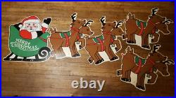 Vintage Christmas Santa Sleigh Reindeer Plastic Yard Sign Art Vintage Christmas Santa Sleigh Reindeer Plastic Yard Sign Art