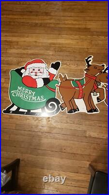 Vintage Christmas Santa Sleigh Reindeer Plastic Yard Sign Art Vintage Christmas Santa Sleigh Reindeer Plastic Yard Sign Art