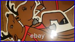 Vintage Christmas Santa Sleigh Reindeer Plastic Yard Sign Art Vintage Christmas Santa Sleigh Reindeer Plastic Yard Sign Art