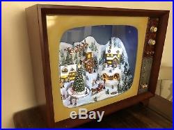Vintage Christmas Scene Tv Box Decoration with Moving Train & Music / VIDEO