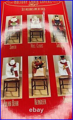 Vintage Costco Christmas Holiday Chair Covers Set Of 6 3D Aplique Plush Rare