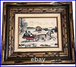 Vintage Currier & Ives Winter Road Etched Resin Art Wall Decor in 17x15 Frame