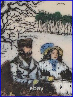 Vintage Currier & Ives Winter Road Etched Resin Art Wall Decor in 17x15 Frame