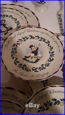 Vintage Disney Christmas Dishes 5 complete settings Cake Dish Cake Cutter Rare
