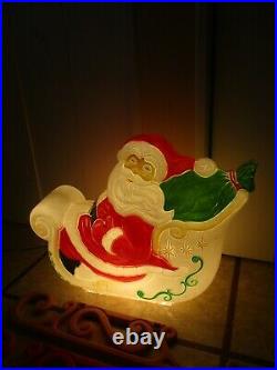 Vintage ENORMOUS Santa Claus in Sleigh Sled Lighted Christmas Blow Mold Decor