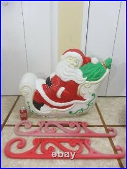 Vintage ENORMOUS Santa Claus in Sleigh Sled Lighted Christmas Blow Mold Decor
