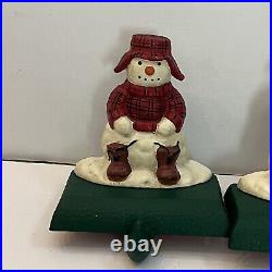 Vintage Eddie Bauer Solid Cast Iron Snowman Christmas Stocking Holder Set of 4