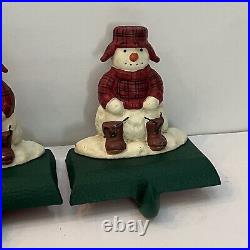 Vintage Eddie Bauer Solid Cast Iron Snowman Christmas Stocking Holder Set of 4