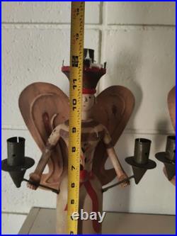 Vintage Erzgebirge Style German Wooden Angel Candle Holders Folk Art Christmas