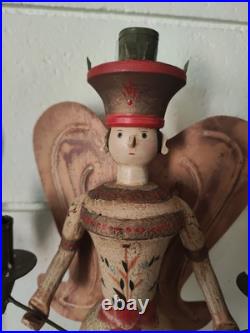 Vintage Erzgebirge Style German Wooden Angel Candle Holders Folk Art Christmas