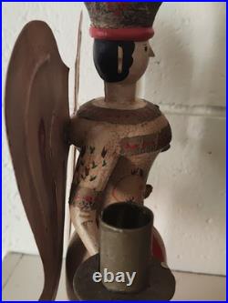 Vintage Erzgebirge Style German Wooden Angel Candle Holders Folk Art Christmas