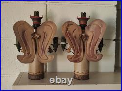 Vintage Erzgebirge Style German Wooden Angel Candle Holders Folk Art Christmas