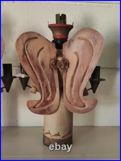 Vintage Erzgebirge Style German Wooden Angel Candle Holders Folk Art Christmas