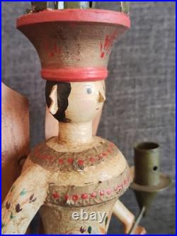 Vintage Erzgebirge Style German Wooden Angel Candle Holders Folk Art Christmas
