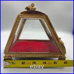 Vintage Gilt Ormulu Beveled Glass Jewelry Box Cherubs Birds Red Velvet Vintage Gilt Ormulu Beveled Glass Jewelry Box Cherubs Birds Red Velvet